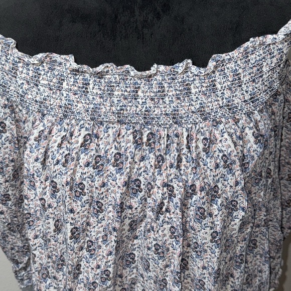 LOFT‎ smocked off the shoulder floral print crinkled fabric short sleeves too XL - Picture 2 of 7